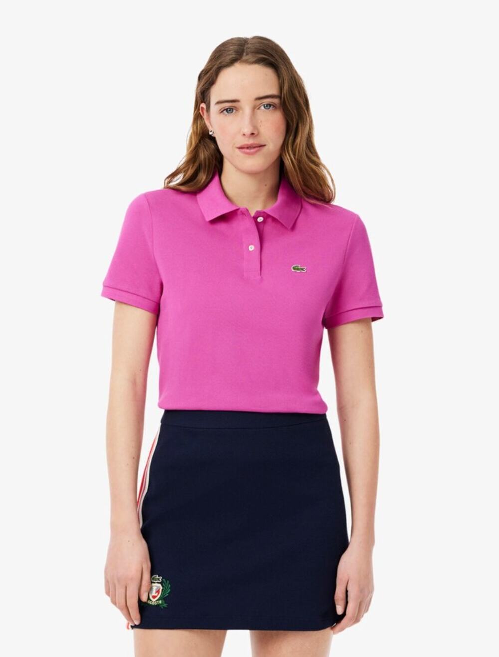 Lacoste Womens Polo Shirt 38 S Pink Cotton Pique Crocodile Logo Preppy Golf